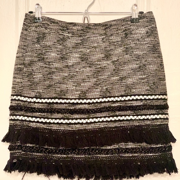 Black & White Fringe Mini Skirt - Picture 1 of 6